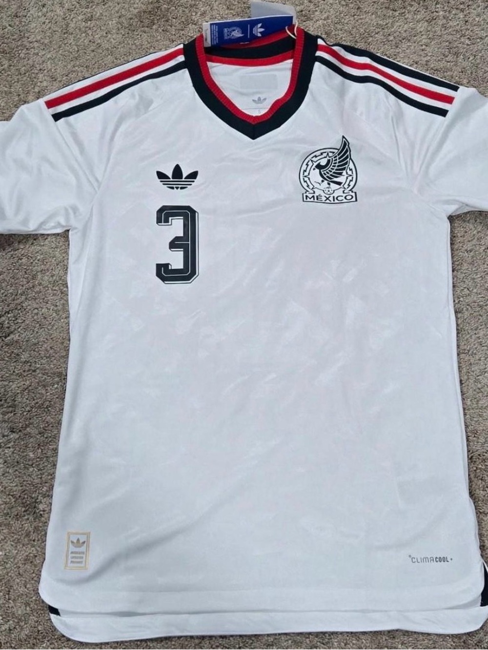 adidas White Mexico Football Jersey with Black and Red Trim